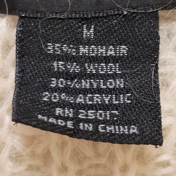 ♥️TallyHo mohair wool blend beige shawl collar crochet patch detail cardigan - Picture 9 of 9